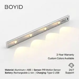 Boyid Ultra-Thin LED Cabinet Light Aluminium Construction Modern Design Dimmable Touch Switch Silvery/Black Colors 3-Year
