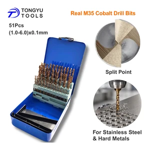 51Pcs 1-6mm Cobalt Drill Bit Set, Ready To Ship M35 HSS-E Co5% Jobber Twist Bit Kit For Tough Metal Stainless Steel Cast Iron