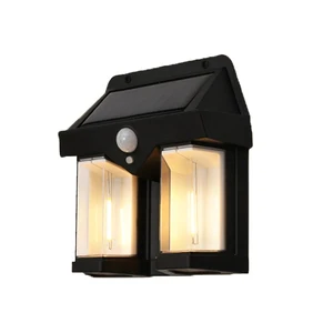 Doubul Heads Motion Sensor Outdoor Solar Tungsten Wire Bulb Dimming Wall Light for Garden Porch