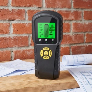 6-in-1 Electronic Beam Stud Finder with LCD Display Live AC Wire Detection Metal & Wood Studs Wall Detector ABS Plastic Black