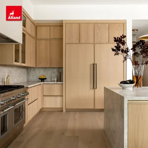 Alland Warm Minimalist Style White Oak Solid Wood Slim Shaker Kitchen Cabinets With Clean Lines Frameless Construction