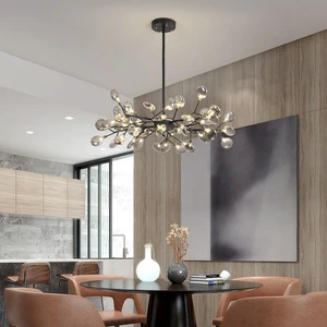 Modern Scandinavian Minimalist Black Iron Glass Branch-Shaped LED Luxury Atmospheric Villa Living Room Chandelier