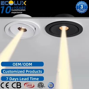Ecolux CE Adjustable Anti-Glare LED Downlight Ultra-Thin White Black COB Spotlight For Tea Room Dining Table Living Room Museum