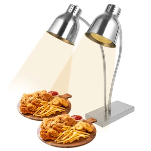 Silver Double-Head Food Warmer Lamp for Buffet Food Warming Pizza Display Barbecue Cabinet Lighting Versatile Warm Equipment