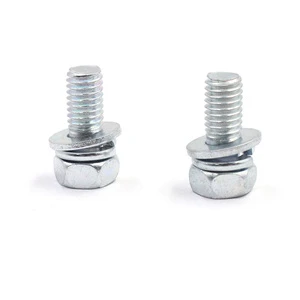 External Hex Cross Recessed Combination Screw Silver Color Zinc Carbon Steel Plain Washer Lock Washer Durable Fastening Screw