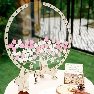 Wooden Wedding Decoration with Cherry Blossom Tree Design Wooden Craft Ornaments for Ceremony Sign-In Tables