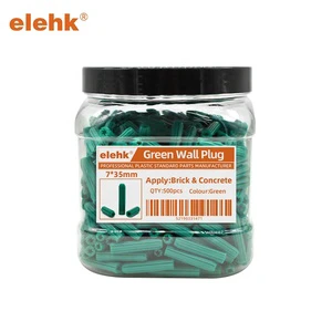 Elehk 1500PCS-PACK Wall Plug Green Masonry Screw Wall Anchor Plastic Expansion Bolts and Plug High Visibility for Easy Fixing