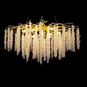 Post-Modern Luxury Brass Branch Chandelier with Coin Flowers Tassels Pendant Lights for Living Room Decorative Lamp Home Hotel