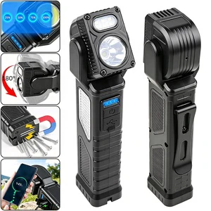 Rechargeable LED Work Light 180° Rotatable Magnetic Work Led Light Red Blue Warning Light Pocket Torch for Auto Repair