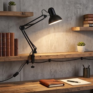 Black White Swing Arm Architect Desk Lamp with Clamp Base Adjustable Reading Table Lamp for Home Office Study