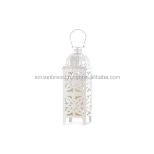 Lantern White Finishes Handmade Custom Logo Home Garden Hanging Candle Lantern Wedding Decoration Iron Christmas Square Shape