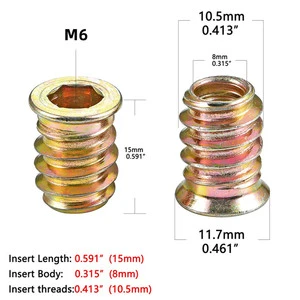 Factory Stainless Steel M6 M8 M10 Hexagon Nut Brass Wood Furniture Nut Connecting Inside Hex Insert Nuts with Chicago Wood Screw