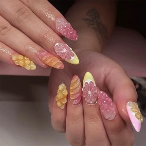 Summer Fruits 3D Design Soft And Cute Almond Shaped Press On Nail Artificial Fake Nail Set For Fingers