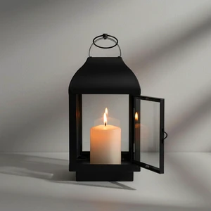 New Matt Black Steel & Glass Lantern in Small Size for Christmas Home Outdoor & Garden Decoration