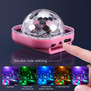Car DJ Atmosphere Lamp Voice Control 5 Lighting Modes Music Mode Breathing Flash USB Rechargeable