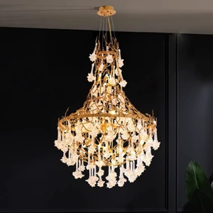 Copper Branch Hanging Light Duplex Villa Crystal Morning Glory Tassels Pendant Lamp Living Room Hotel Lobby Chandelier