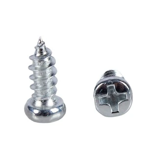 M1.2 M1.5 M2 Stainless Steel Self Tapping Screw Heads Cross Recessed DIN7981 Carbon Steel with Zinc Plated Screws