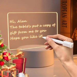Acrylic 3D DIY Rewrite LED Night Light Erasable Luminous Table Message Note Board Lamp Pen For Home Use Plug-In Battery Power
