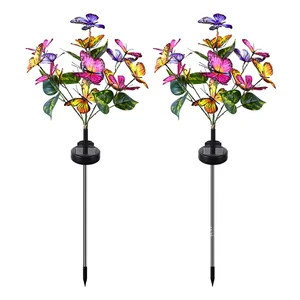 RGB Solar LED Garden Lamp IP65 Waterproof Colourful Simulated Butterfly Silk Cloth Body Outdoor Courtyard Lawn Lighting