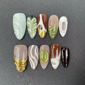 Handmade Press-on Nails Factory Wholesale High Quality Reusable Almond Shape Hand-painted 3D Design