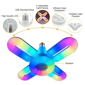 New E27 LED Folding Music Lamp RGB Dimmable Wireless Music Playing Magic Bulb 45W U-shape Four Leaf Folding Running Speaker Lamp