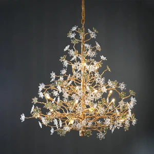 French Light Luxury Crystal Chandelier, Artistic Branch & Flower Pendant Light For Villa, Living Room, Dining Room & Bedroom