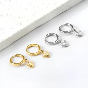 Cross-border Hot-selling Trendy Women's Circle with Crown Drop Earrings Ins Design Fashion Versatile Gold Plated Stainless Steel
