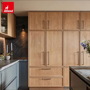 Alland Group Modern Wabi Sabi Light White Oak Wood Veneer Slab Cabinetry With Hidden Pulls For Serene Kitchen