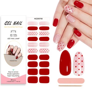 Huizi Red Custom Full Nail Strips 3D 2 In 1 Soak Off Fast Drying Eco-Friendly Gel Nail Polish Sticker Wraps