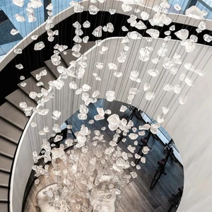 Modern Ceiling Clear Glass Stone Chandelier Interior Lighting Decoration Customized Chandeliers for High Ceiling Hotel Stairs