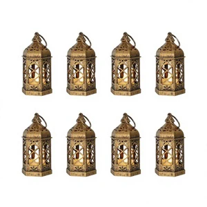 Reperla Mini Plastic Hexagon Shape Lantern Decorations Battery-Powered LED Candle Flicker Effect Portable Retro Holiday Home