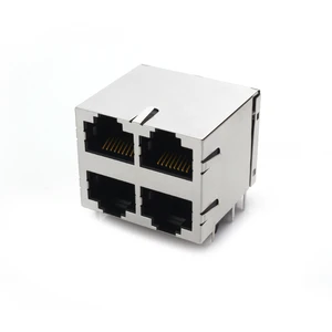 HAXN Stable Performance 880A 8P8C 2X2 Shielded Side Entry Latch W/EMI TAB W/O LED Black RoHS Compliant DIP Mounting Connector