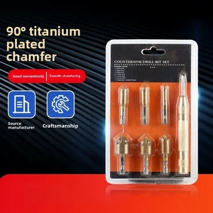 7-Piece Hex-Shank Titanium-Coated Chamfering Tool 90 5-Flute Countersink Woodworking 6-19 mm Set Chamfer Drill Bit