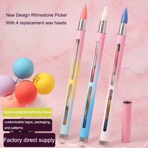 Custom Logo Bulk New Design Gem Crystal Pick Up Picker Tool Pencil Nail Rhinestone Wax Pens For Stones With 4 Spare Wax Heads