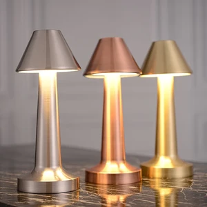 Modern Metal LED Mushroom Dumbbell Dimmable Table Lamps Touch Control Battery Included Adjustable Color Temp Retro Cafe Bedside