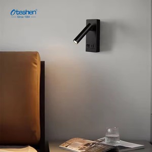 In Door Hotel Bedroom Bathroom Aluminum LED Reading Light Bedside Wall Mounted With USB