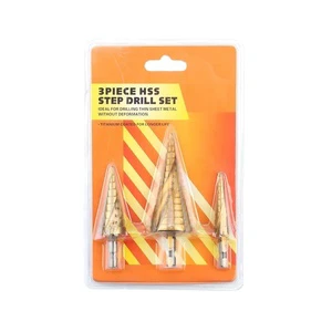 3PCS High Speed Steel Titanium Coated Spiral Step Drill Bit Set