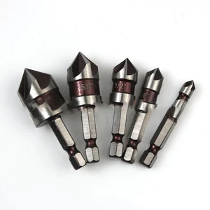 5pcs Set 82 Degree Hexagonal Shank Countersink Drill Bit 5-blade Countersunk Hole Chamfering Tool Spot Facer Drill Bit