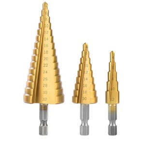 3Pcs High Quality HSS Straight Shank Step Countersink Drill Bits Set DIN 338 Standard Metal Drilling 4-12/4-20/4-32mm Hex TiN