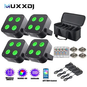 4PCS Rechargeable 4x12W Battery Powered Wireless IR4 Mini LED Par Can Uplight Stage Lights with Travel Bag Package