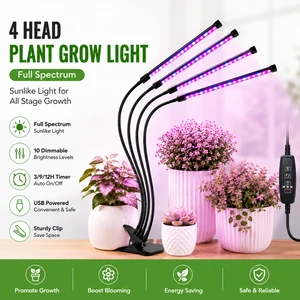 USB Powered 4-Arm Full Spectrum Grow Light | Flexible Gooseneck LED Plant Lamp For Indoor Gardening