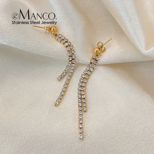 eManco Trendy Dainty Full Zircon Tassel Drop Earrings Stainless Steel Gold Color Women's Gold/Silver Color Casual Daily Party