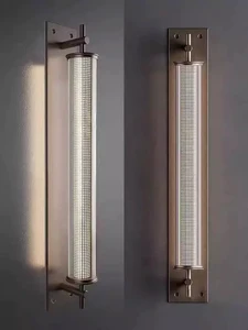 Post Modern Long Glass Tube Wall Sconce Lighting Fluted Cylinder 1 Head Gold Wall Mount Lamp Glass Bathroom Sconce