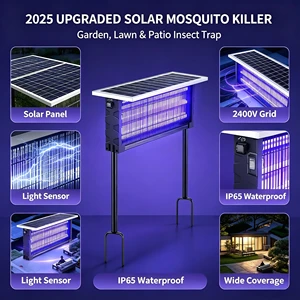 Solar UV Mosquito Killer Light Waterproof 3000V High Voltage Bug Zapper for Outdoor Patio Camping Farm