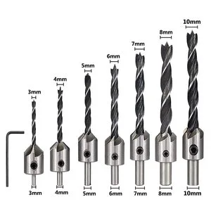 Pexmientas 7pcs Carbon Steel Countersink Drill Bits Set Sinkhole Drill Bit Wood Countersink Drill Bit Set Woodworking