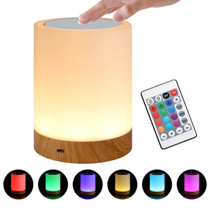 Modern Style Smart Touch LED Night Light Colorful Wood Grain Rechargeable Timing Bedside Table Lamp for Indoor & Outdoor Camping