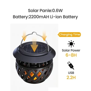 3 Modes Waterproof Solar LED Flame Lantern Remote Control Dimmable Stainless Steel USB Rechargeable Hanging Light for Garden