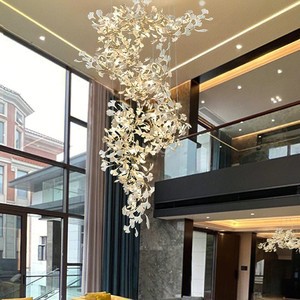 ANNO Villa Stairwell Staircase Light Flower Ceramics Chandelier Light Luxury Decor