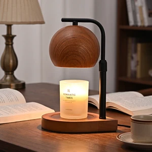 Customizable Wood Grain Iron Shade Adjustable Height Flameless Electric Candle Warmer Lamp For Wholesale Home Decor