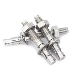 Steel Through Bolt Concrete Wedge Anchors 1/4 3/8 1/2 5/8 3/4 Inch Sizes Galvanized Zinc Plated Finish Plastic Compatible